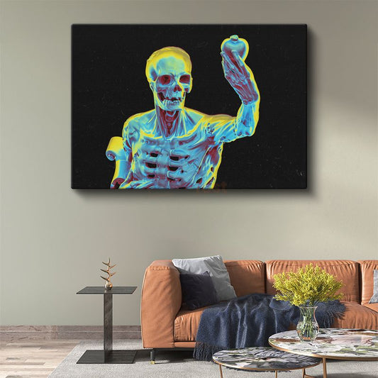 Neon İskelet - Çarpıcı Renklerde Dijital Sanat Kanvas Tablo