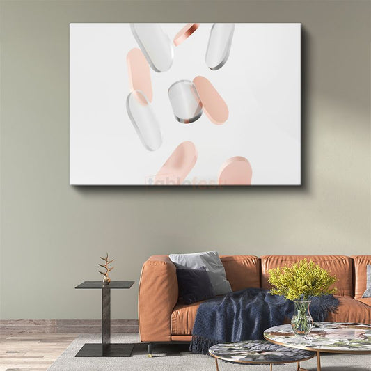 Minimalist Oval Formlar - Pembe Beyaz Geometrik Kompozisyon Kanvas Tablo