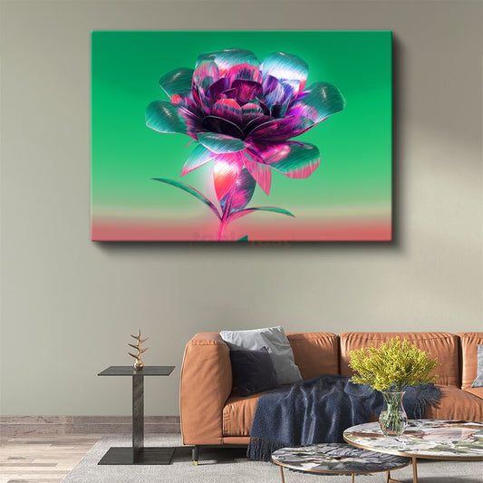 Dijital Çiçek - Neon Renkli Flora Tasarımı Kanvas Tablo
