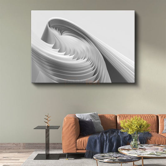 Minimalist Spiral - Beyaz Katmanlı Geometrik Form Kanvas Tablo