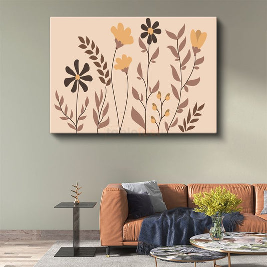 Botanik Siluetler - Minimalist Çiçek Kompozisyonu Kanvas Tablo