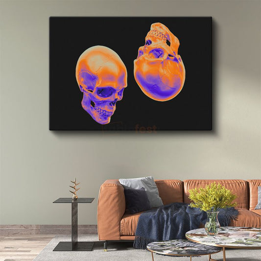Neon Kafatasları - Modern Dijital Sanat Kanvas Tablo