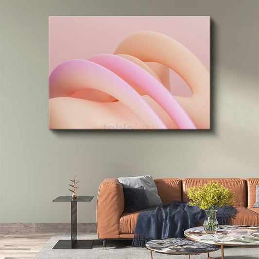 Yumuşak Dalgalar - Pastel Pembe Tonlarında Minimalist Formlar Kanvas Tablo