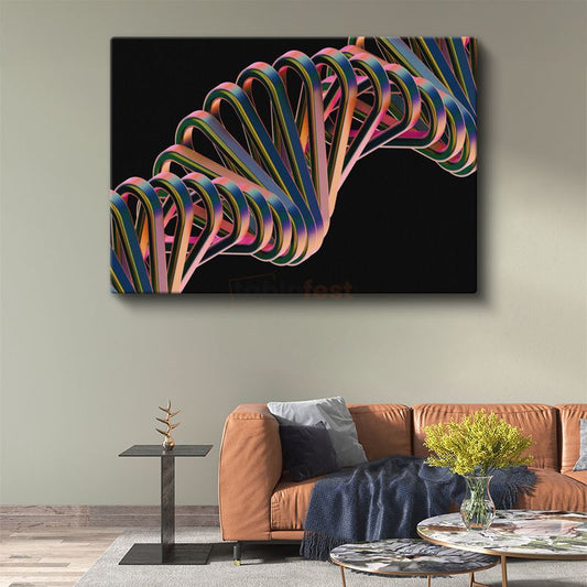 Renkli DNA Spirali - 3D Geometrik Form Kanvas Tablo