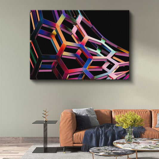 Geometrik Prizma - Çok Renkli 3D Altıgen Yapı Kanvas Tablo