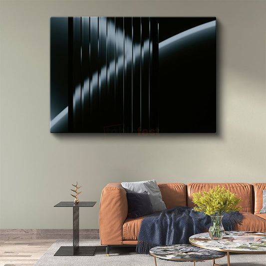 Minimalist Çizgi - Siyah Üzeri Gri Geometrik Yapı Kanvas Tablo