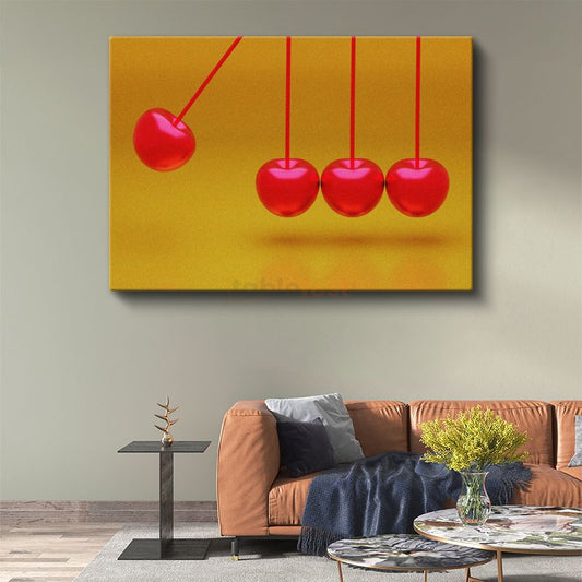 Kinetik Kirazlar - Minimalist Sarı Kontrast Kanvas Tablo