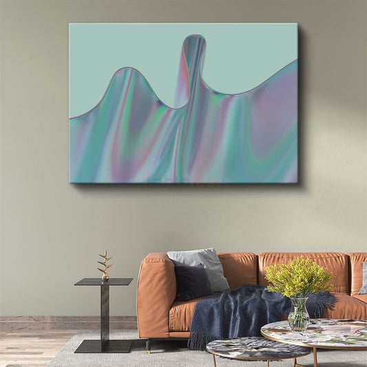 Holografik Dalgalar - Pastel Mint Üç Boyutlu Kanvas Tablo
