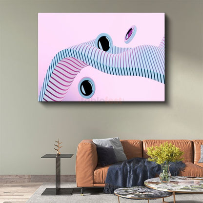 Geometrik Dalgalar - Pembe Zemin Üzerinde Mavi Çizgili Minimalist Kanvas Tablo