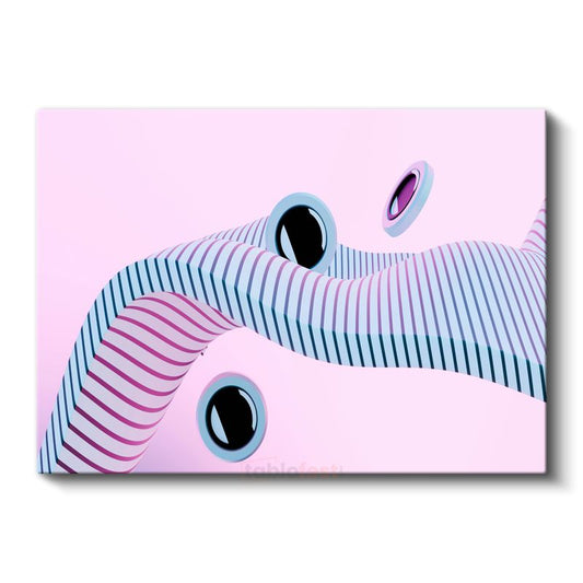 Geometrik Dalgalar - Pembe Zemin Üzerinde Mavi Çizgili Minimalist Kanvas Tablo
