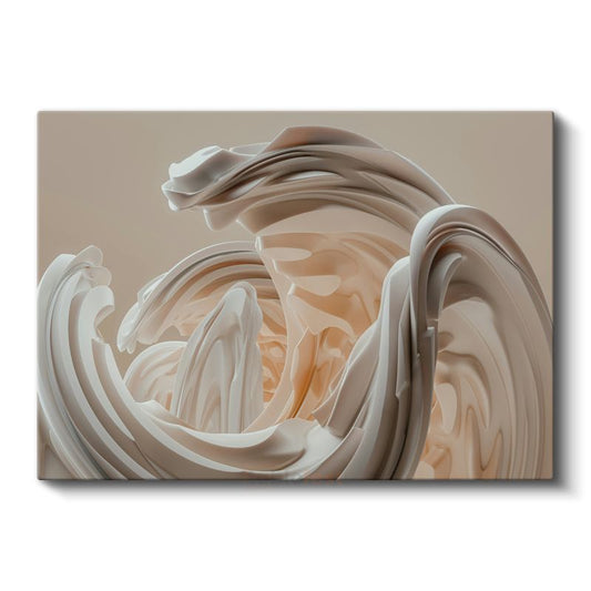 Krem Dalgalar - Minimalist 3D Formlar Kanvas Tablo