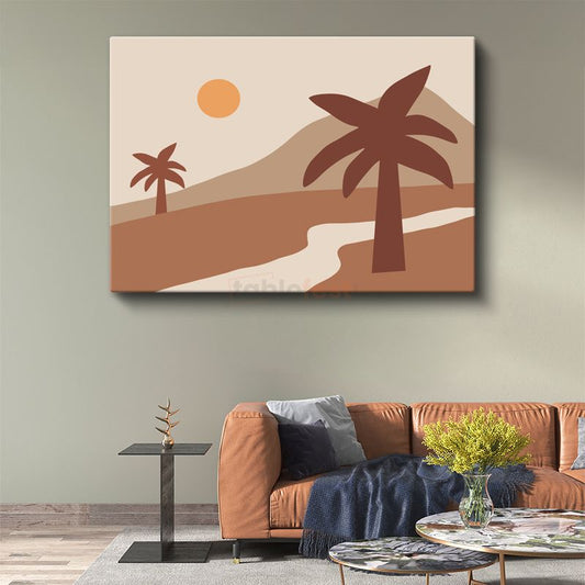 Çöl Silueti - Minimalist Palmiye Vektörel Kanvas Tablo