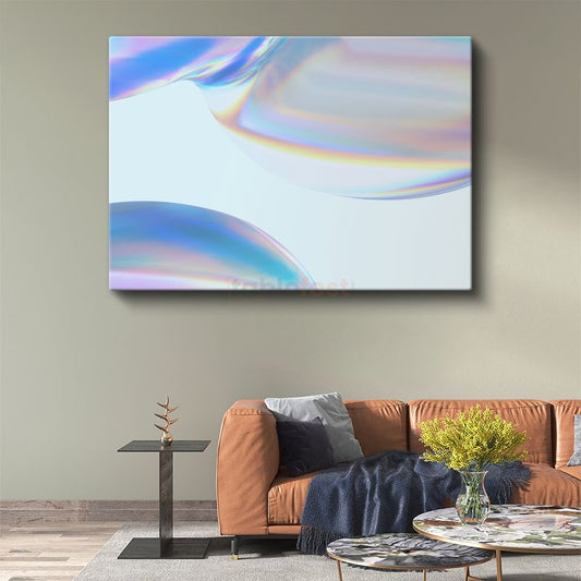 Holografik Dalgalar - Gökkuşağı Renkli Minimalist Akışkan Formlar Kanvas Tablo