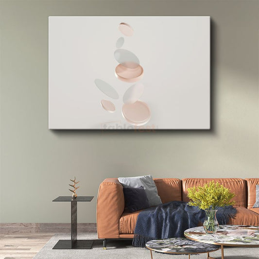 Yüzen Diskler - Pembe Gri Tonlarında Minimalist Geometrik Kompozisyon Kanvas Tablo