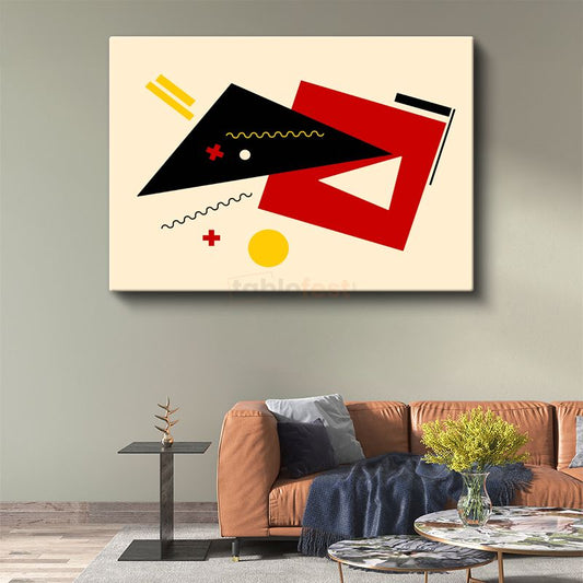 Geometrik Denge - Kırmızı Siyah Kontrast Minimalist Kanvas Tablo