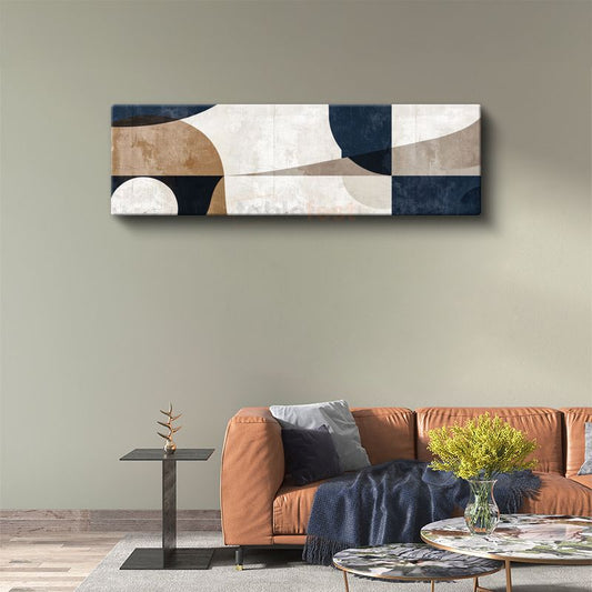 Geometrik Denge - Lacivert ve Bej Tonlarında Minimalist Soyut Kanvas Tablo