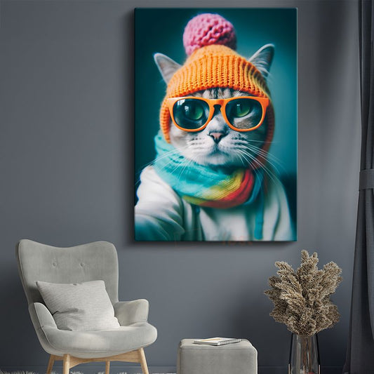 Hipster Kedi - Renkli Kişiliğin Yansıması Kanvas Tablo
