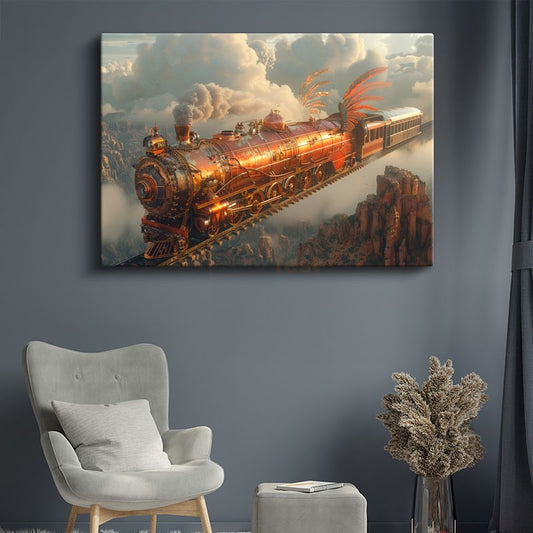 Gökyüzü Treni - Bulutlar Arasında Süzülen Fantastik Lokomotif Kanvas Tablo