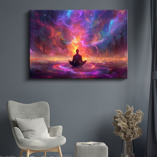 Kozmik Meditasyon - Evrenle Bütünleşen Silüet Kanvas Tablo