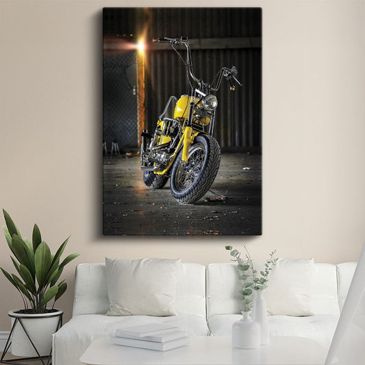 Harley Davidson Chopper - Sarı Klasik Motosiklet Kanvas Tablo