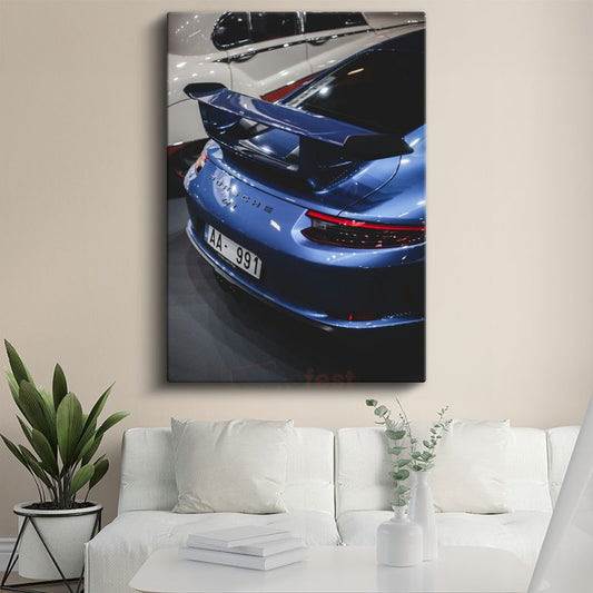 Porsche 911 GT3 - Mavi Spor Otomobil Detayı Kanvas Tablo