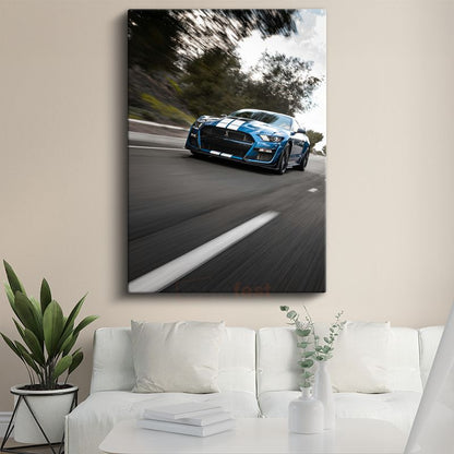 Ford Mustang Shelby GT500 - Mavi Yarış Çizgili Kanvas Tablo