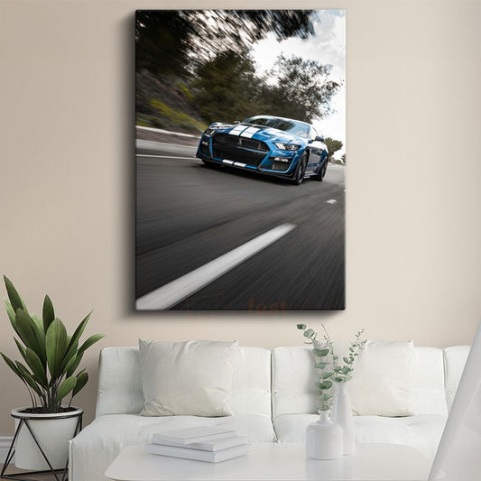 Ford Mustang Shelby GT500 - Mavi Yarış Çizgili Kanvas Tablo