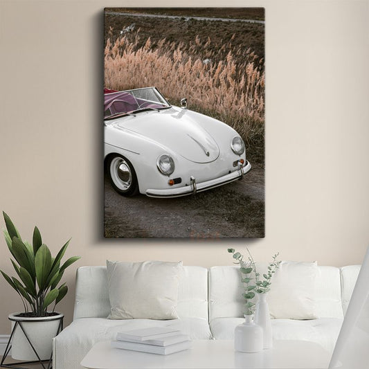 Porsche 356 Speedster - Klasik Beyaz Cabrio Zarafeti Kanvas Tablo