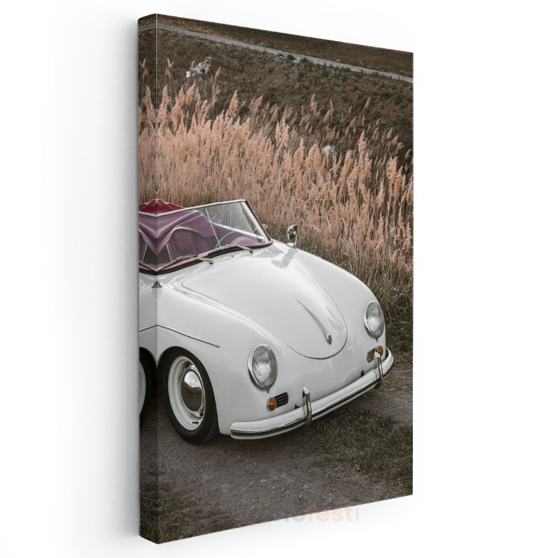 Porsche 356 Speedster - Klasik Beyaz Cabrio Zarafeti Kanvas Tablo