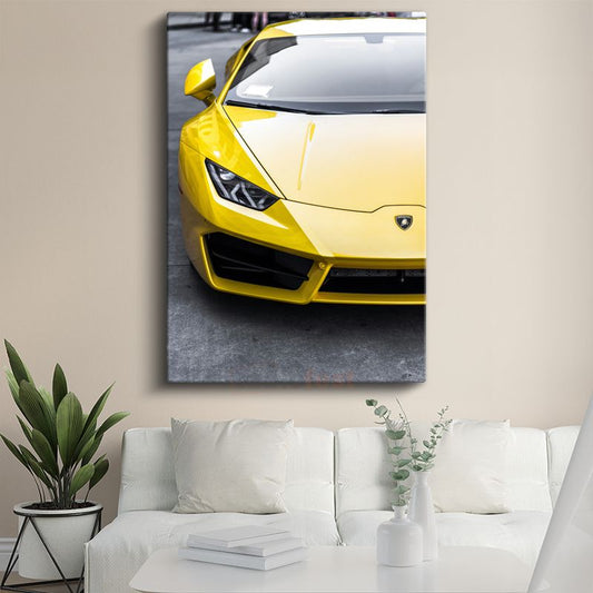 Lamborghini Huracan - Sarı Spor Otomobil Detayı Kanvas Tablo