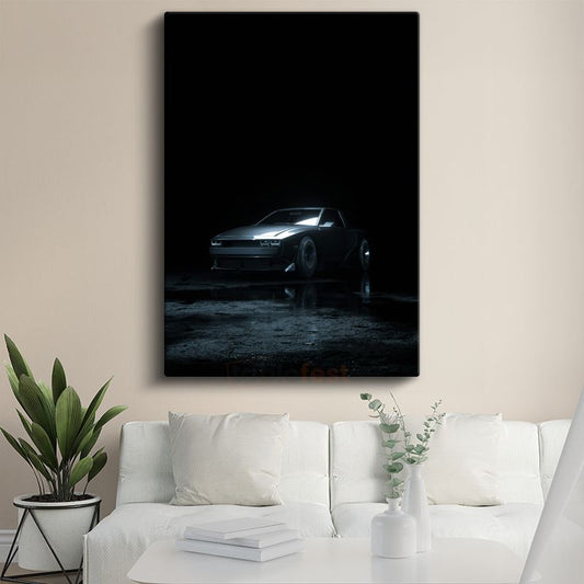 DeLorean DMC-12 - Karanlıkta Efsanevi Retro Otomobil Kanvas Tablo