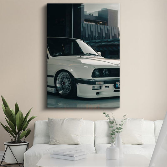 BMW E30 - Beyaz Modifiyeli Alman Klasiği Kanvas Tablo