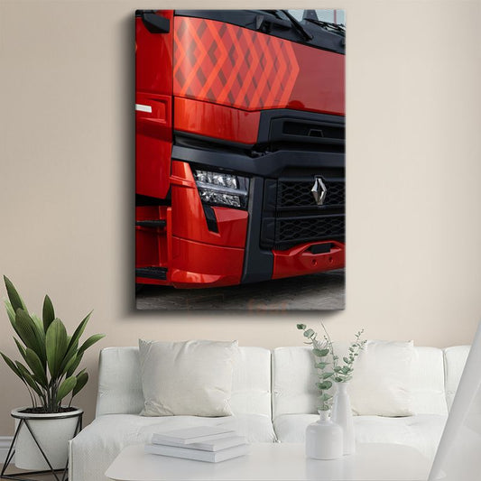 Renault Trucks - Modern Kırmızı Tır Ön Tasarımı Kanvas Tablo