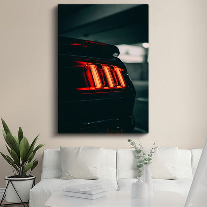Ford Mustang - Karanlıkta Parlayan Üçlü Stop Lambaları Kanvas Tablo