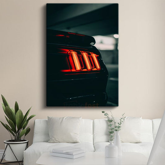 Ford Mustang - Karanlıkta Parlayan Üçlü Stop Lambaları Kanvas Tablo