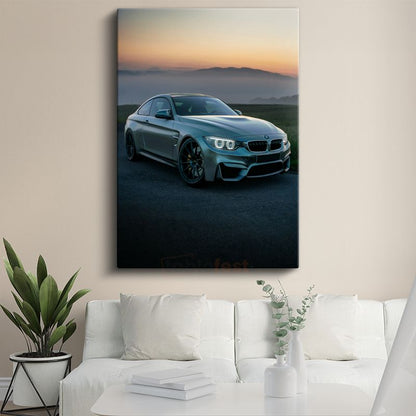 BMW M4 - Alacakaranlıkta Gri Alman Performans Kupesi Kanvas Tablo