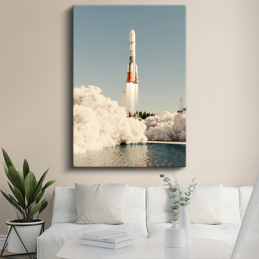 Soyuz Roketi - Kalkış Anında Beyaz Uzay Aracı Kanvas Tablo