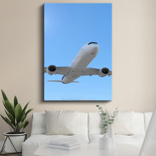 Boeing 777 - Mavi Gökyüzünde Yükselen Yolcu Uçağı Kanvas Tablo
