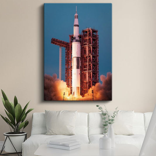 Saturn V Roket - Fırlatma Anında NASA Uzay Aracı Kanvas Tablo