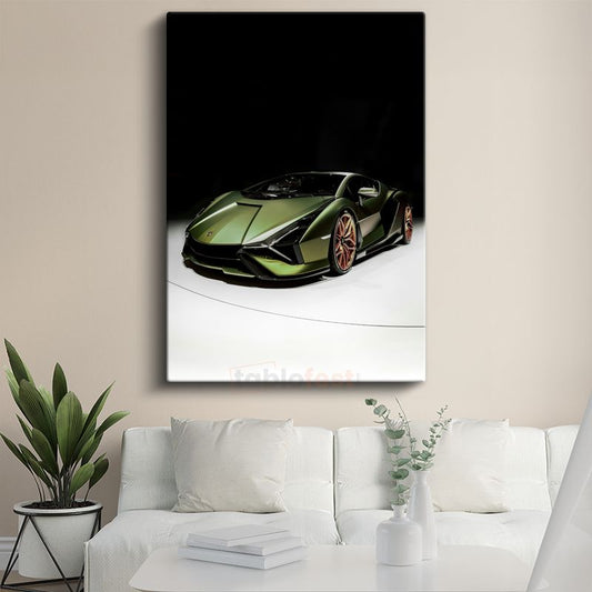 Lamborghini Sian - Yeşil Süper Spor Otomobil Kanvas Tablo