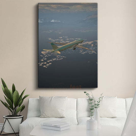 Boeing 777 - Okyanus Üzerinde Seyreden Yolcu Uçağı Kanvas Tablo
