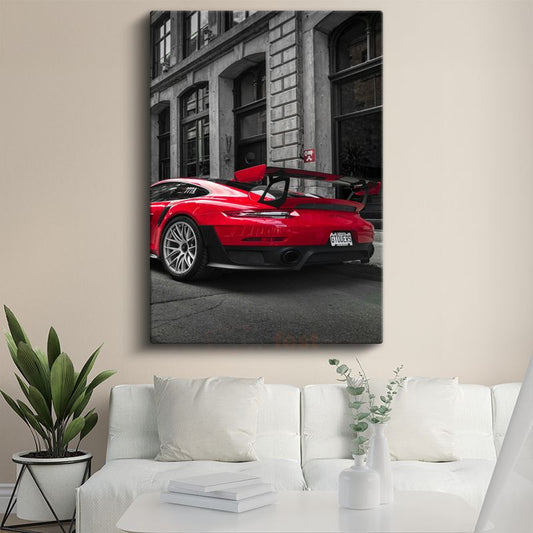 Porsche 911 GT2 RS - Kırmızı Yarış Otomobili Arka Görünüm Kanvas Tablo