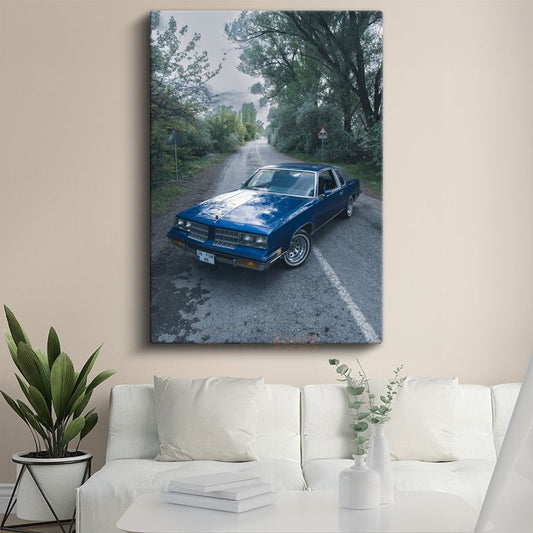 Oldsmobile Cutlass - Mavi Klasik Amerikan Otomobili Kanvas Tablo