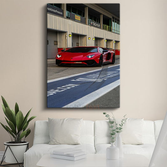 Lamborghini Aventador - Pistte Kırmızı İtalyan Boğası Kanvas Tablo