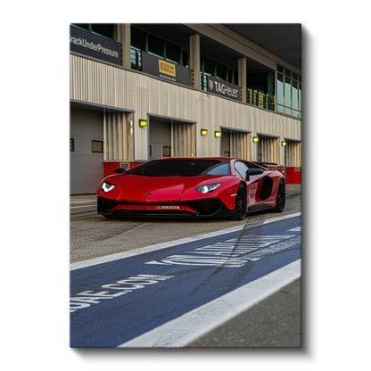 Lamborghini Aventador - Pistte Kırmızı İtalyan Boğası Kanvas Tablo