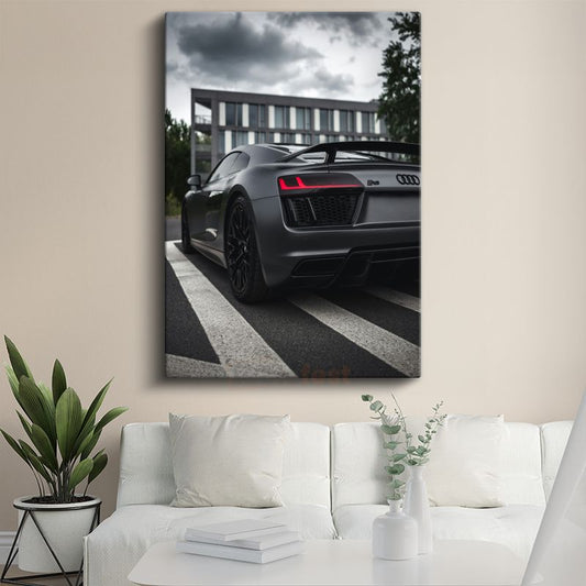 Audi R8 - Mat Siyah Alman Süper Otomobili Kanvas Tablo