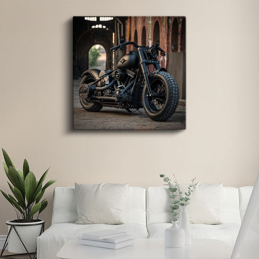 Harley-Davidson Bobber - Mat Siyah Motosiklet Efsanesi Kanvas Tablo