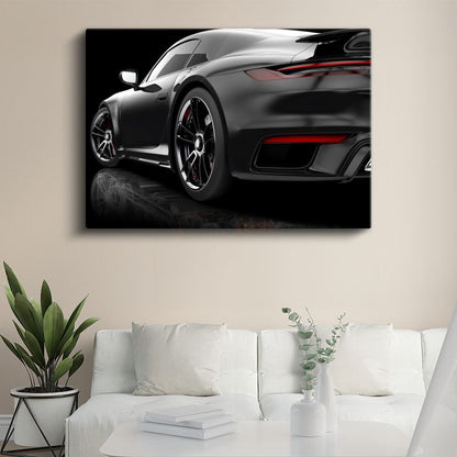 Porsche 911 - Siyah Spor Otomobil Detay Kanvas Tablo