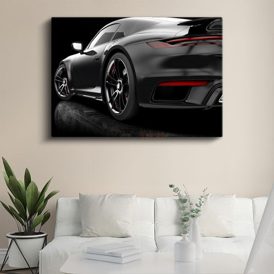 Porsche 911 - Siyah Spor Otomobil Detay Kanvas Tablo