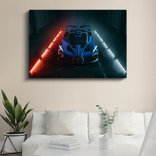 Bugatti Bolide - Neon Işıklar Altında Süper Otomobil Kanvas Tablo